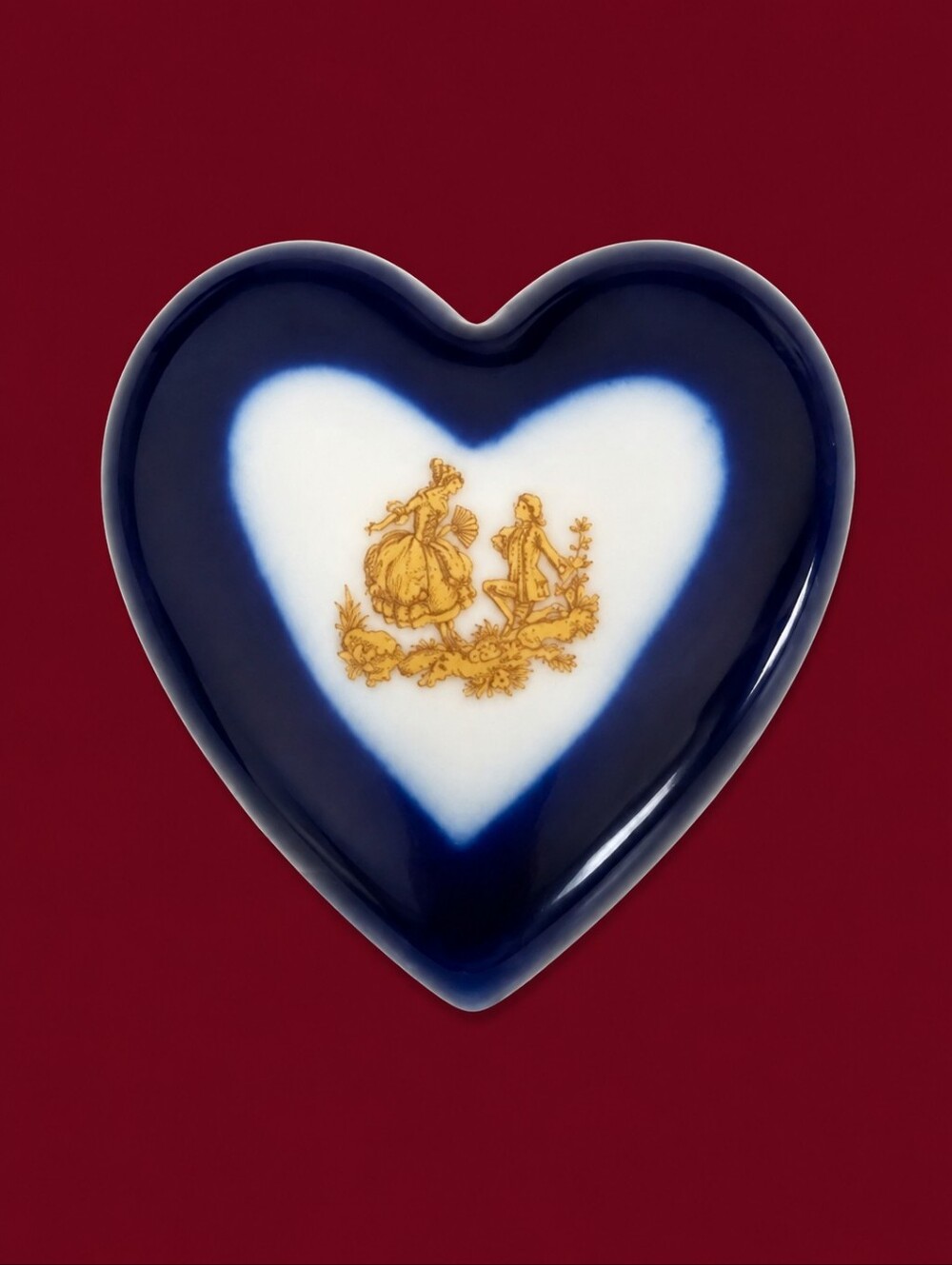 Vtg LIMOGES Victorian Porcelain Wedding Proposal Heart Pocket Charm